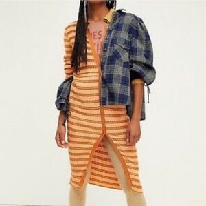 NWT Free People Vista Striped Ribbed Sweater Midi Dress Yellow Orange Knit